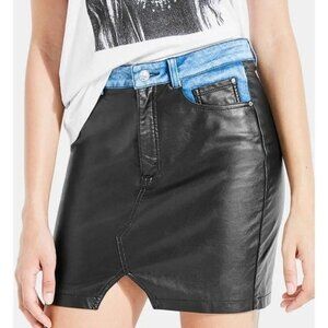 Guess Y2K Goth Punk Faux-Leather Denim Mini Jean Denim Skirt Size 6
